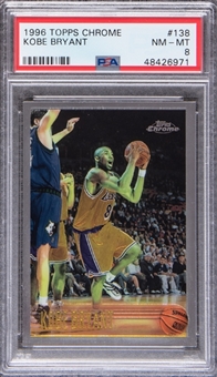 1996-97 Topps Chrome #138 Kobe Bryant Rookie Card - PSA NM-MT 8